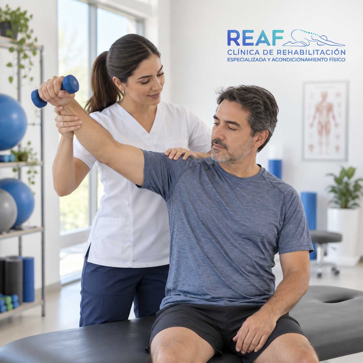 Fisioterapeuta de Clínica REAF atendiendo a una paciente
